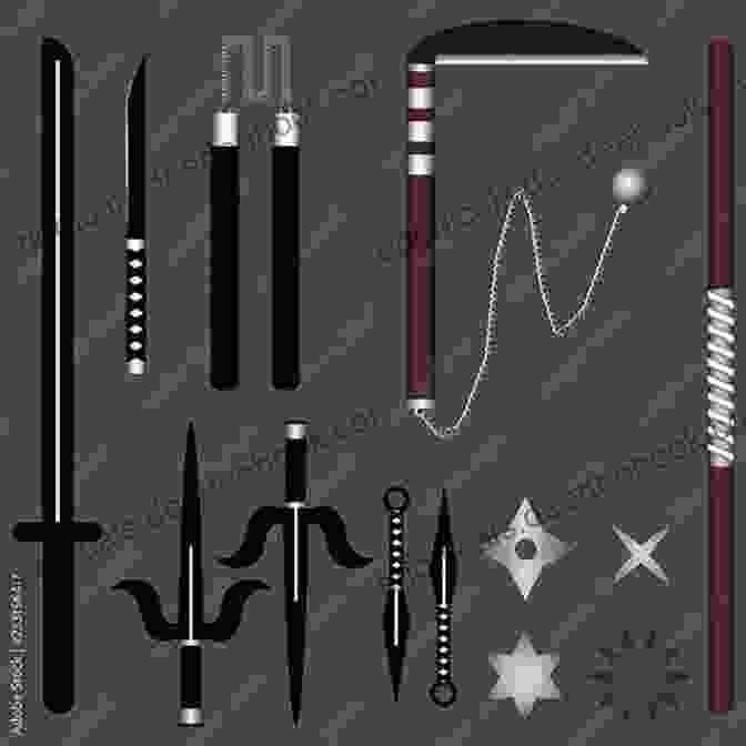 A Display Of Deadly Ninja Weapons, Including Shuriken, Kusarigama, And Swords, Showcasing Their Versatility And Lethality The Official Ninja Handbook Arnie Lightning