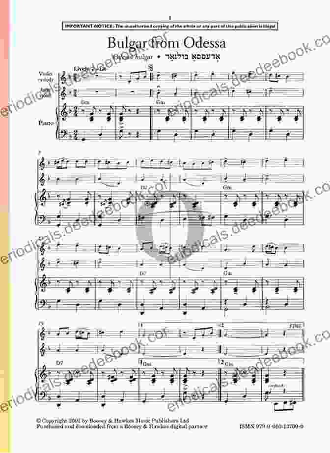 Shalom Aleichem's Odessa Bulgar Piano Sheet Music Featuring Klezmer Dance Adaptation Shalom Aleichem Piano Sheet Music Collection Part 13 (Jewish Songs And Dances Arranged For Piano)